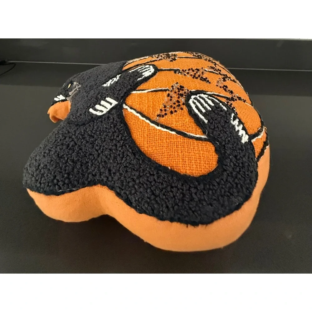 Peking Handcraft Halloween Black Cat on Pumpkin Throw Pillow Beaded Embroidered